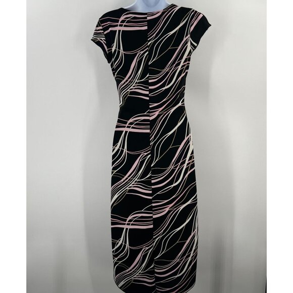 B. Smart Y2K Juniors 3/4 Midi Dress Black Pink Abstract Swirl Bodycon Party - Picture 2 of 13
